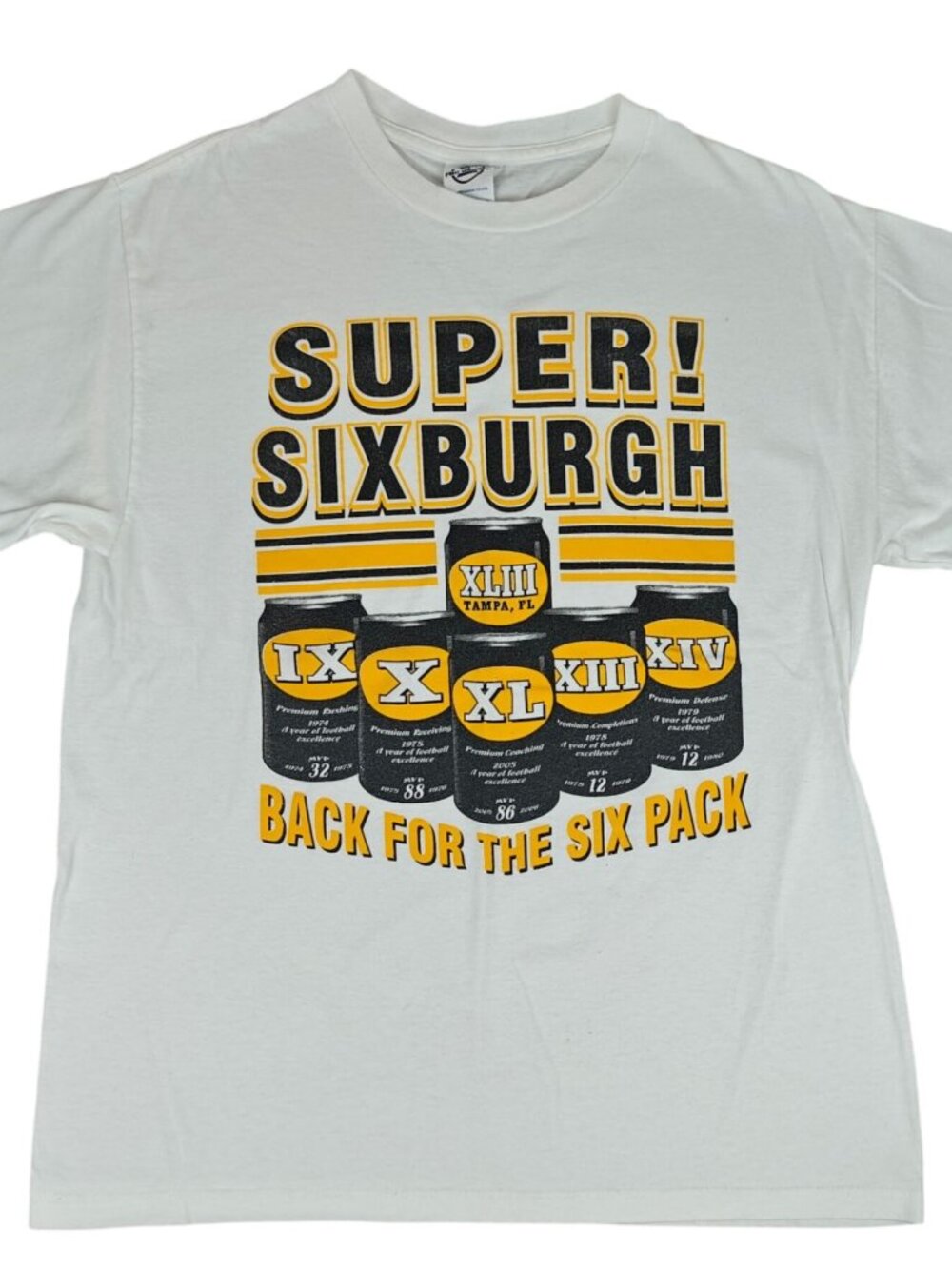 Pittsburgh Steelers Super Sixburgh Graphic T-Shirt Size M White Black Gold